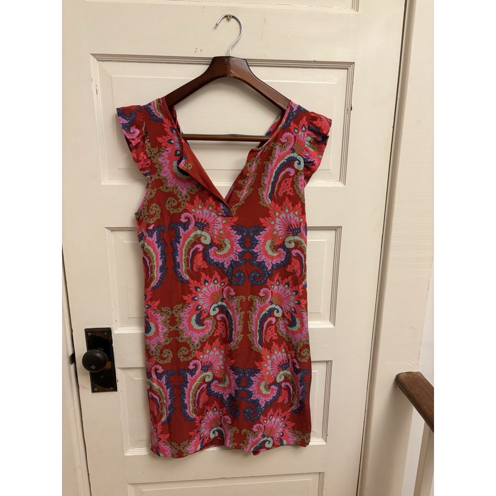 Tibi Red Floral Pattern 100% Silk Mini Dress Size 6 $225